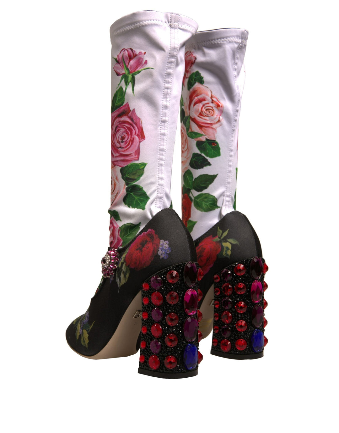 Women’s Dolce &amp; Gabbana Black Floral Socks Crystal Boots Jersey Shoes