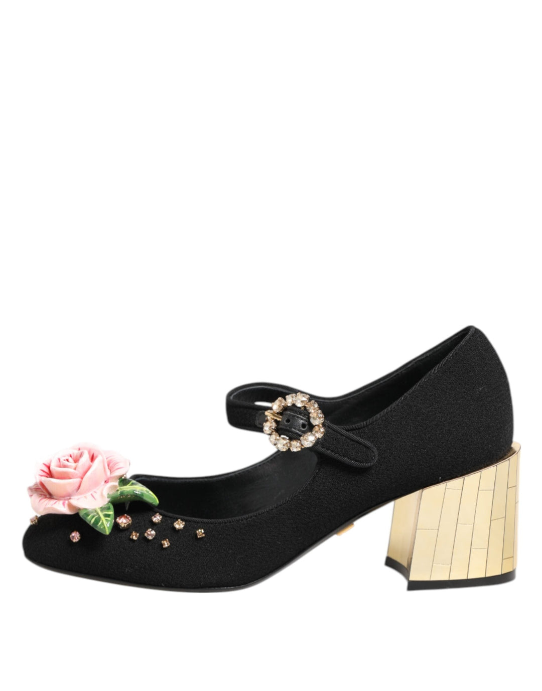 Women’s Dolce &amp; Gabbana Black Flower Crystal Embellished Mary Jane Shoes