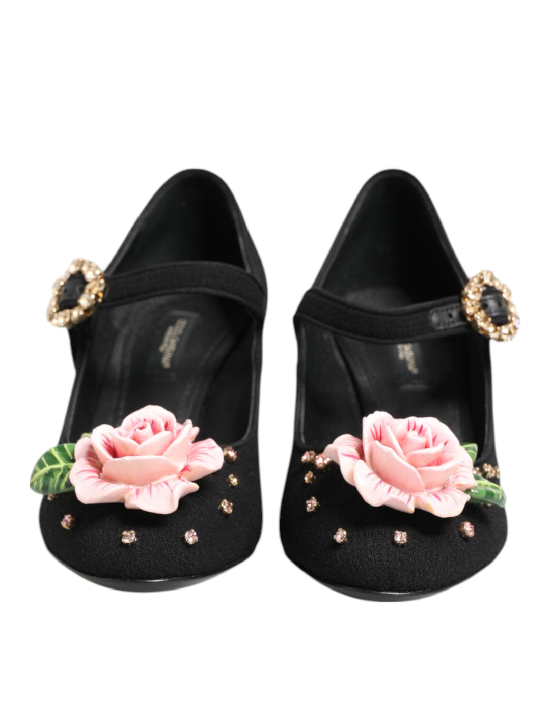 Women’s Dolce & Gabbana Black Flower Crystal Embellished Mary Jane Shoes