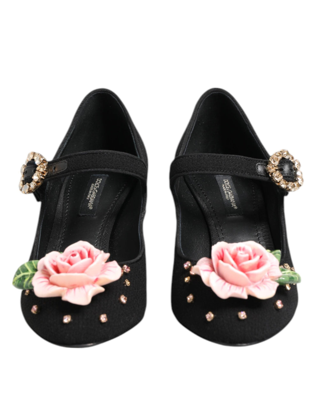 Women’s Dolce & Gabbana Black Flower Crystal Embellished Mary Jane Shoes