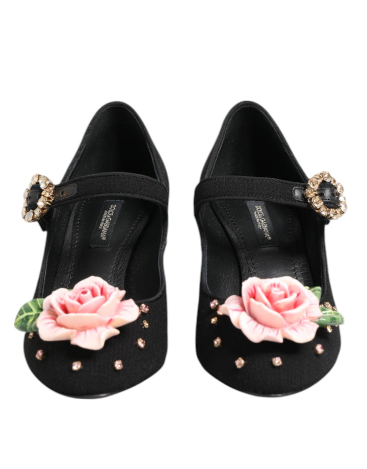Women’s Dolce &amp; Gabbana Black Flower Crystal Embellished Mary Jane Shoes
