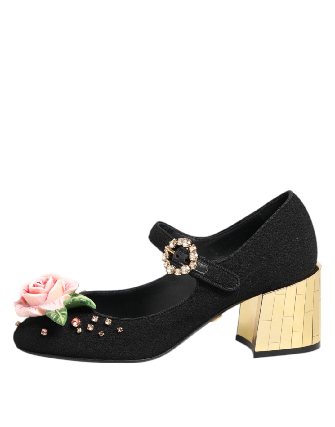 Women’s Dolce &amp; Gabbana Black Flower Crystal Embellished Mary Jane Shoes