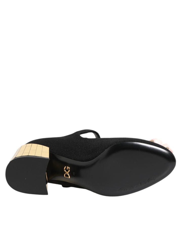Women’s Dolce &amp; Gabbana Black Flower Crystal Embellished Mary Jane Shoes