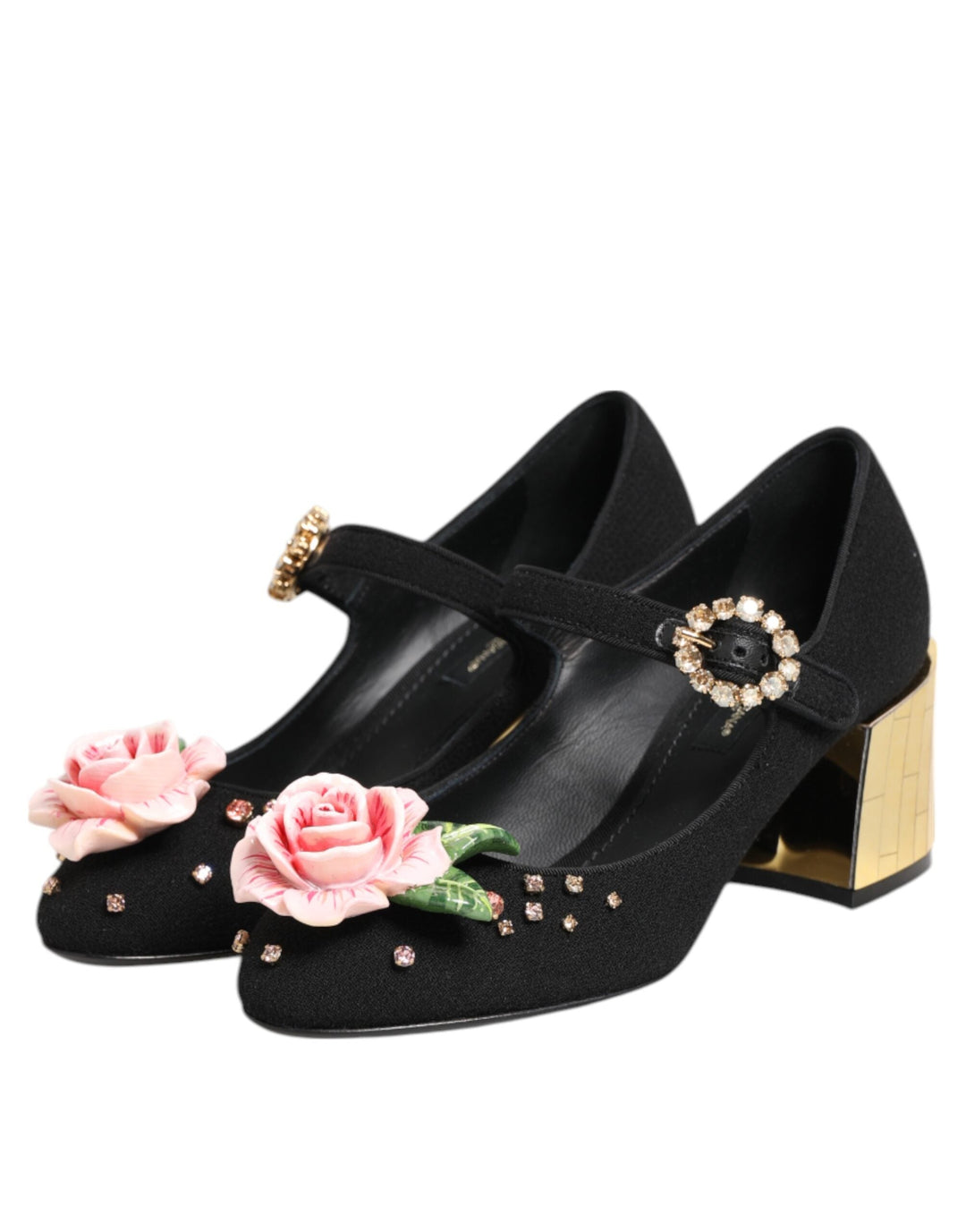 Women’s Dolce &amp; Gabbana Black Flower Crystal Embellished Mary Jane Shoes