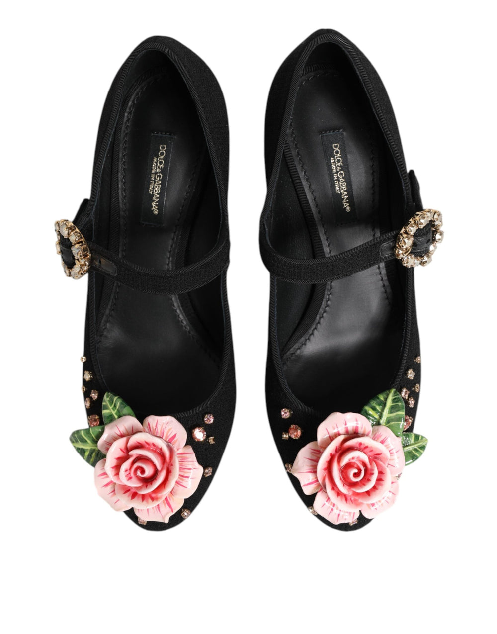 Women’s Dolce & Gabbana Black Flower Crystal Embellished Mary Jane Shoes
