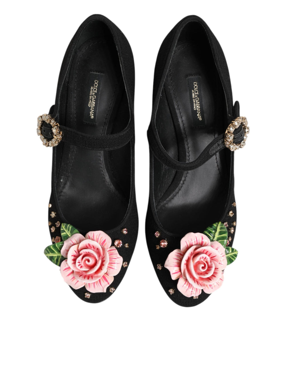 Women’s Dolce & Gabbana Black Flower Crystal Embellished Mary Jane Shoes