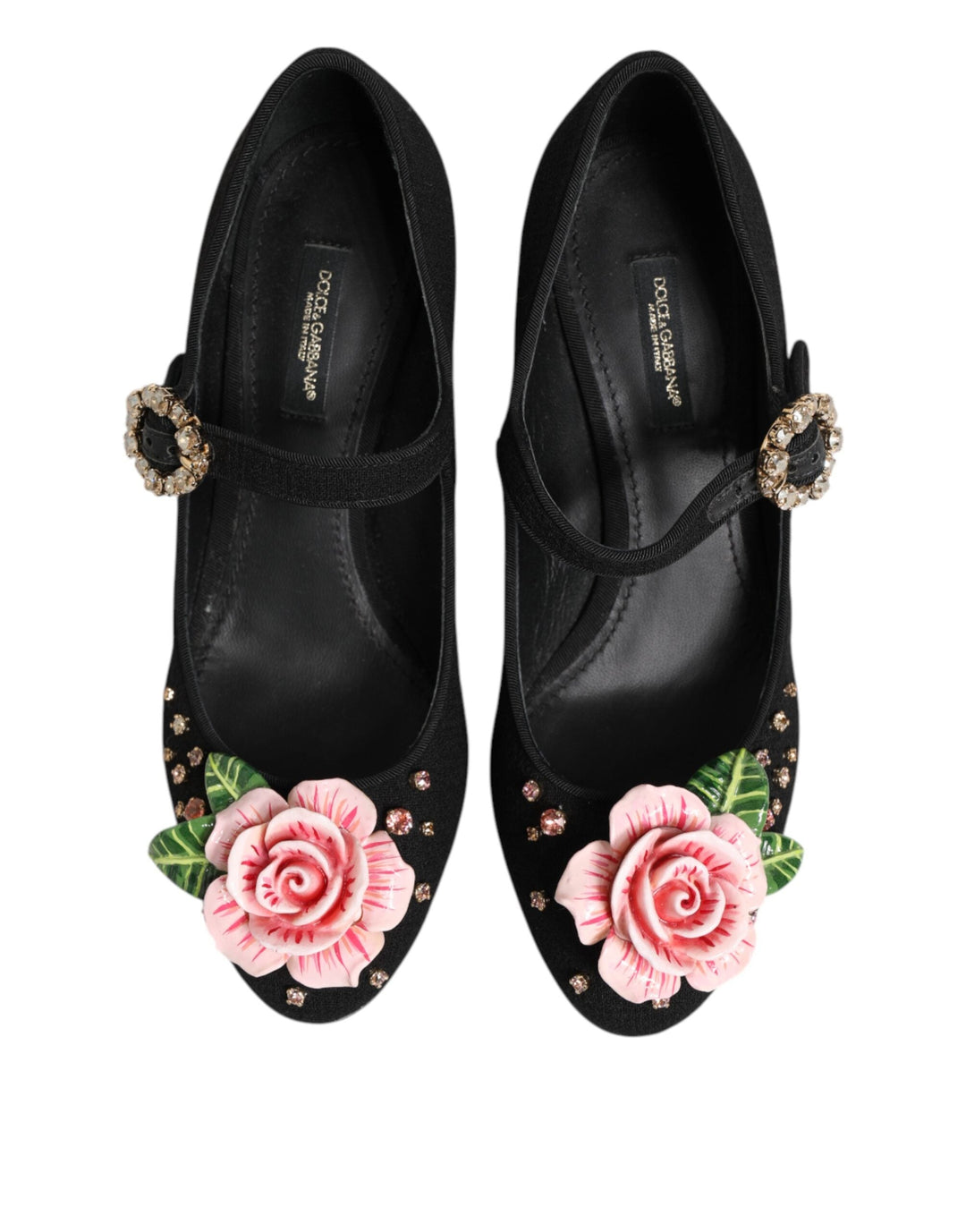 Women’s Dolce &amp; Gabbana Black Flower Crystal Embellished Mary Jane Shoes