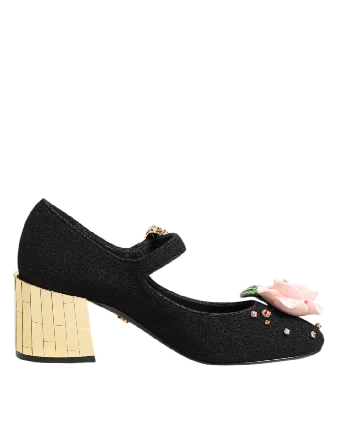Women’s Dolce &amp; Gabbana Black Flower Crystal Embellished Mary Jane Shoes