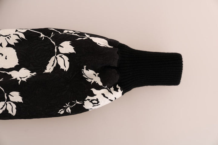 Women’s Dolce &amp; Gabbana Black Fur Floral Brocade Zipper Sweater