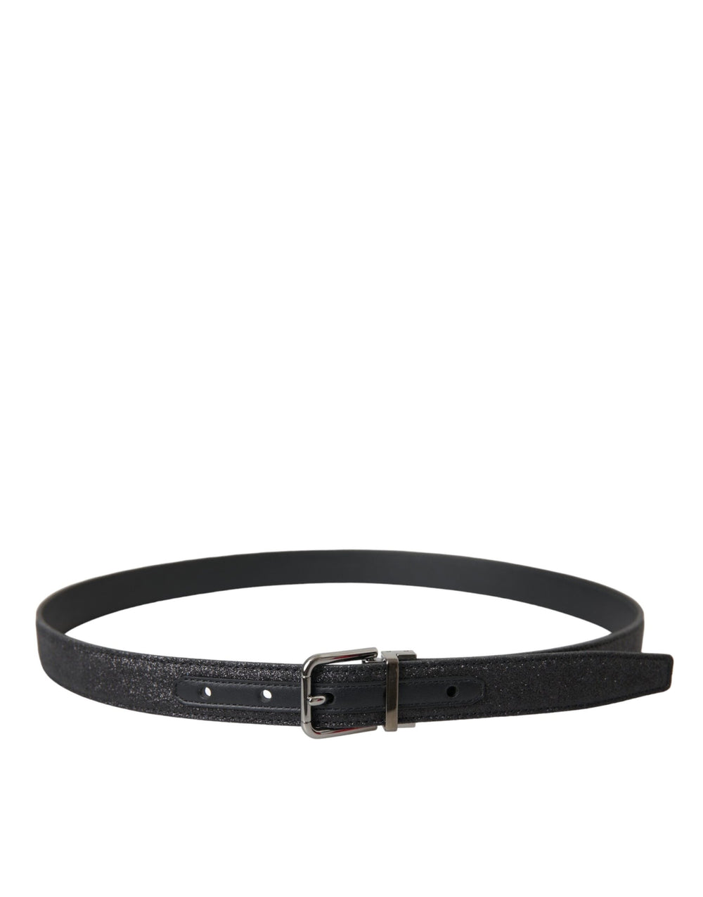 Women’s Dolce & Gabbana Black Glittered Leather Silver Buckle Belt