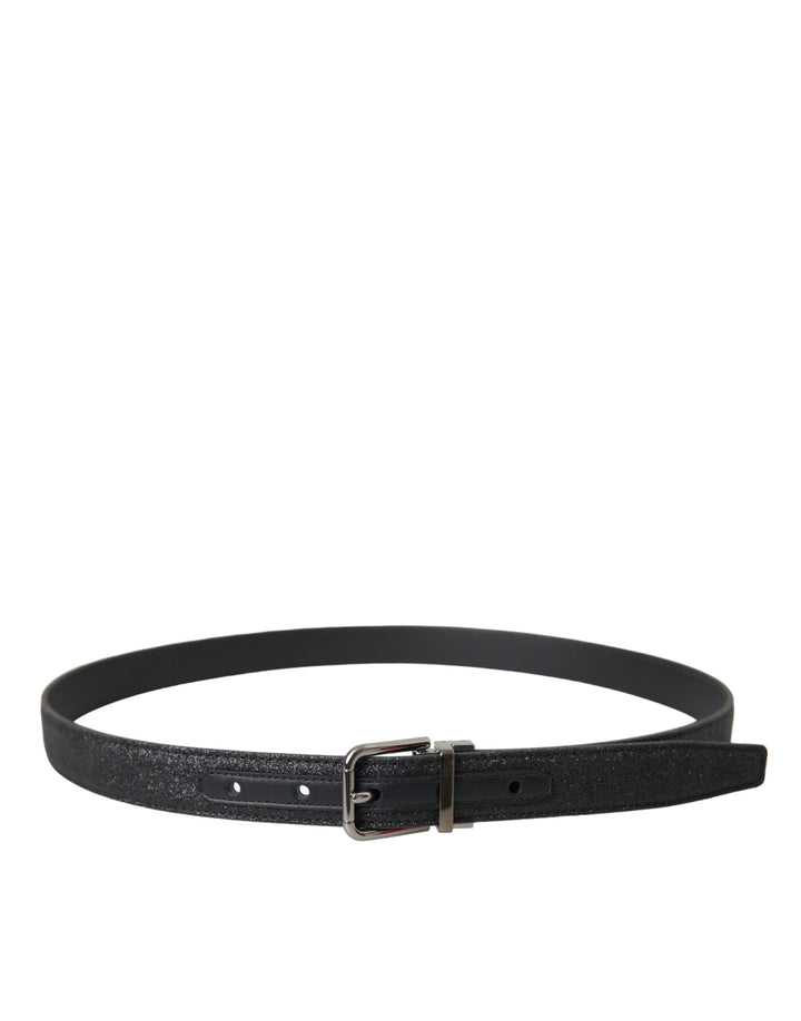 Women’s Dolce &amp; Gabbana Black Glittered Leather Silver Buckle Belt