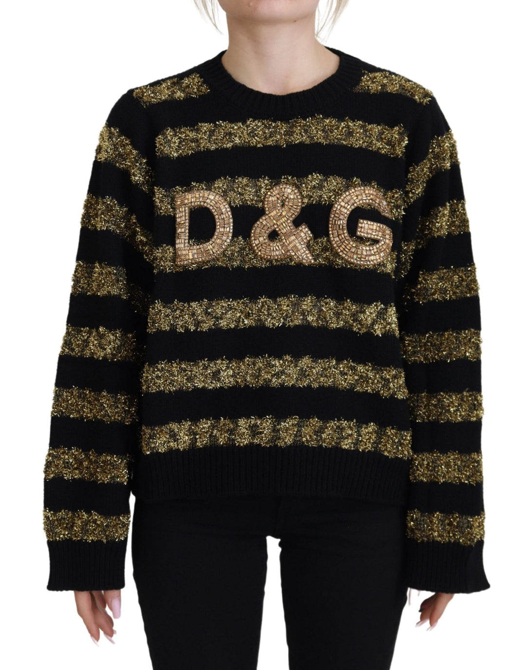 Women’s Dolce &amp; Gabbana Black Gold D&amp;g Crystal Cashmere Sweater