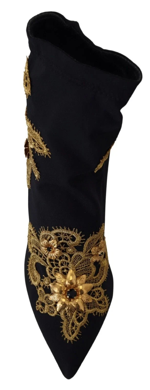 Women’s Dolce & Gabbana Black Gold Embroidery Crystal Boots Shoes