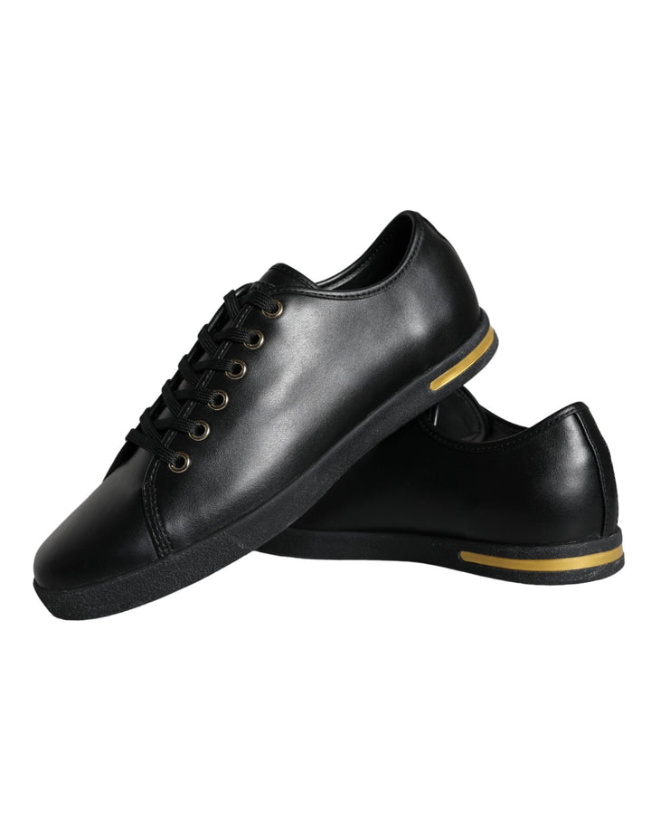 Baskets classiques en cuir noir et doré Dolce &amp;amp; Gabbana