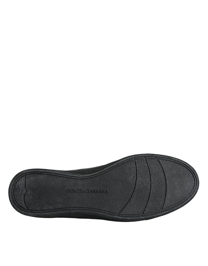 Baskets classiques en cuir noir et doré Dolce &amp;amp; Gabbana
