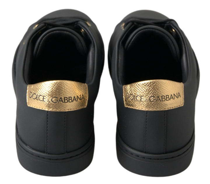 Baskets classiques en cuir noir et doré Dolce &amp;amp; Gabbana