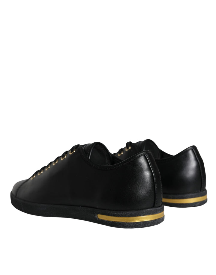 Baskets classiques en cuir noir et doré Dolce &amp;amp; Gabbana