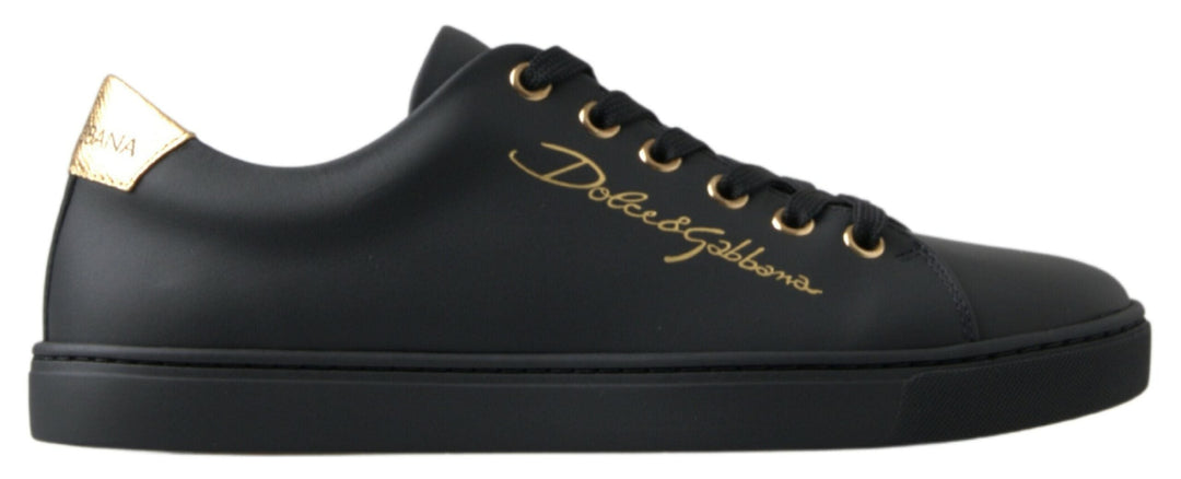 Baskets classiques en cuir noir et doré Dolce &amp;amp; Gabbana