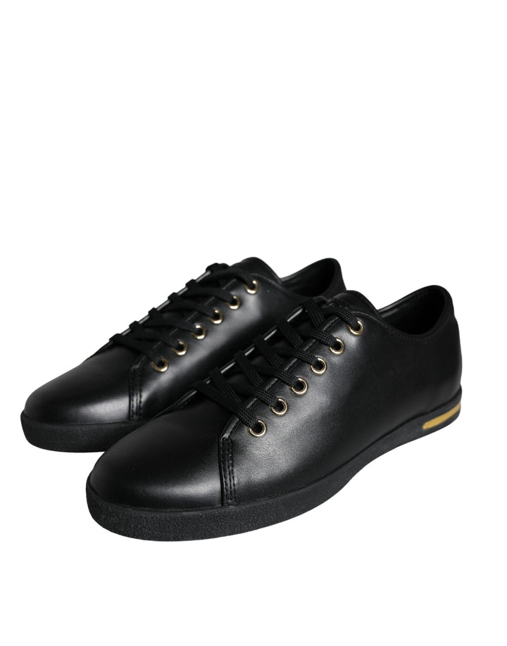 Baskets classiques en cuir noir et doré Dolce &amp;amp; Gabbana