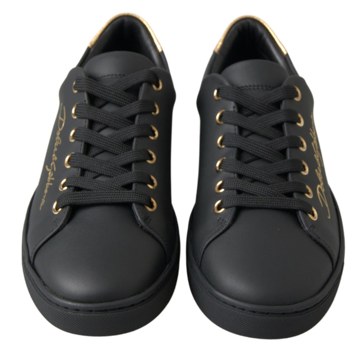 Baskets classiques en cuir noir et doré Dolce &amp;amp; Gabbana