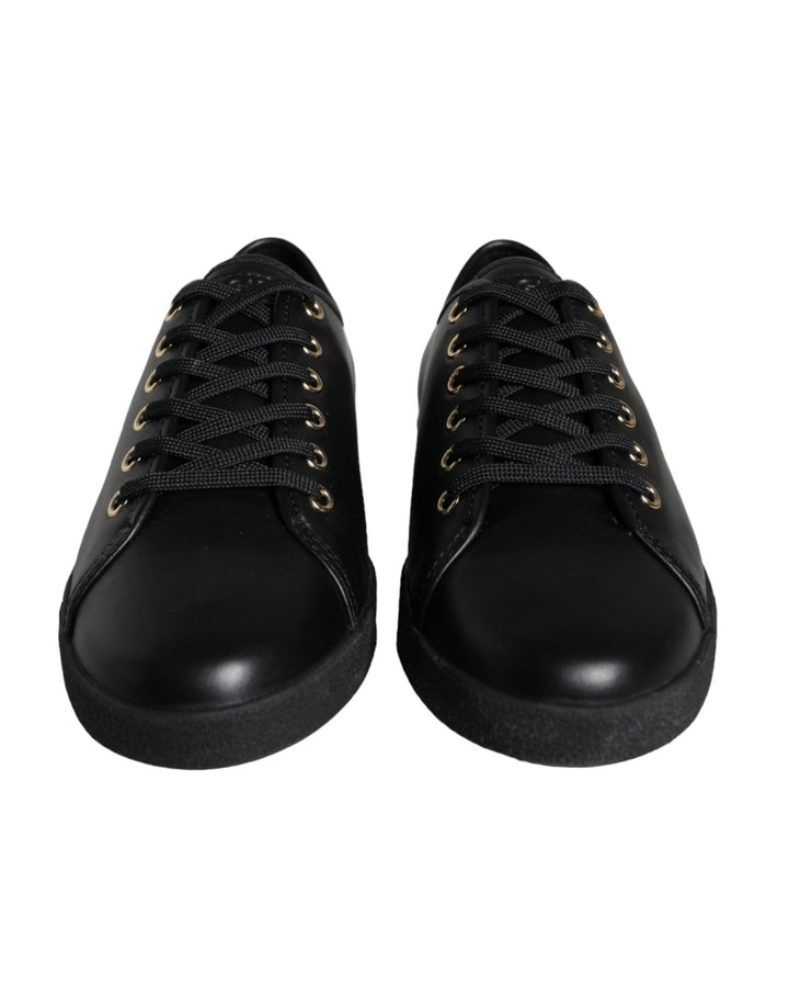 Baskets classiques en cuir noir et doré Dolce &amp;amp; Gabbana
