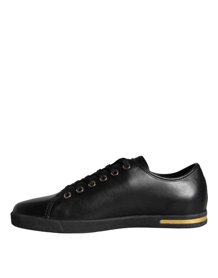 Baskets classiques en cuir noir et doré Dolce &amp;amp; Gabbana