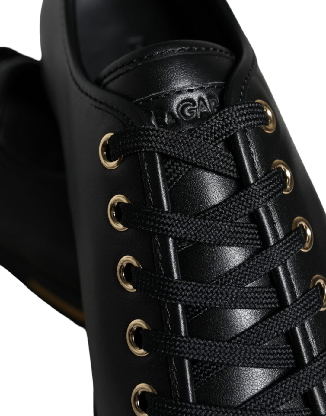 Baskets classiques en cuir noir et doré Dolce &amp;amp; Gabbana