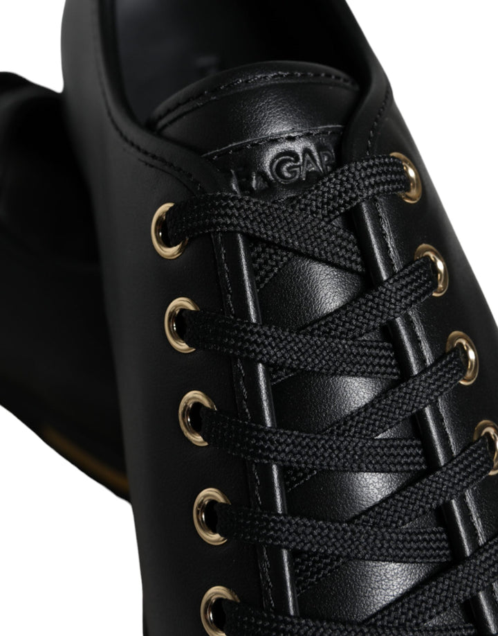 Baskets classiques en cuir noir et doré Dolce &amp;amp; Gabbana