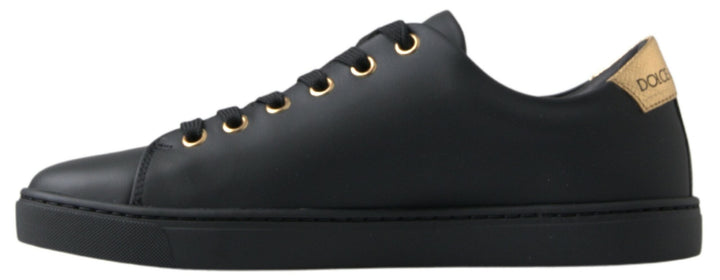 Baskets classiques en cuir noir et doré Dolce &amp;amp; Gabbana