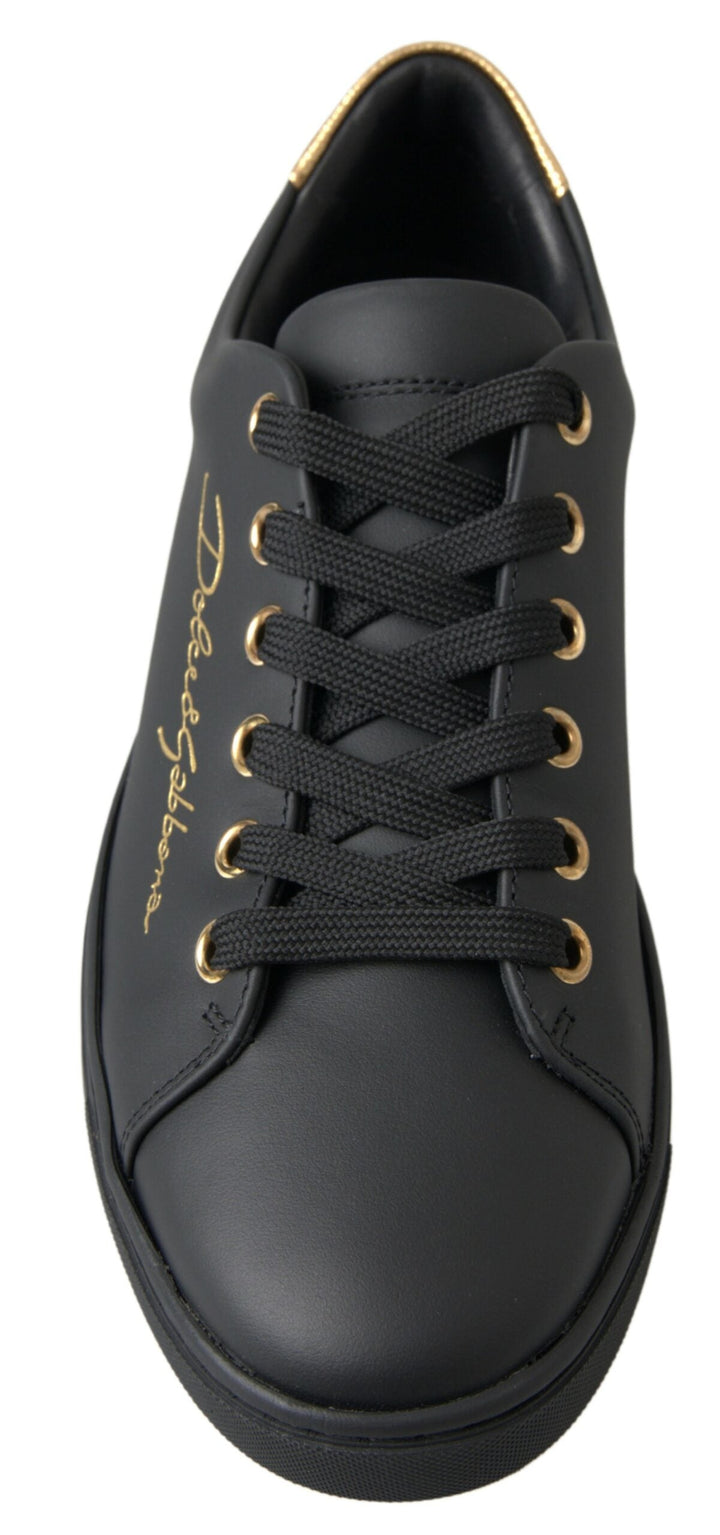 Baskets classiques en cuir noir et doré Dolce &amp;amp; Gabbana