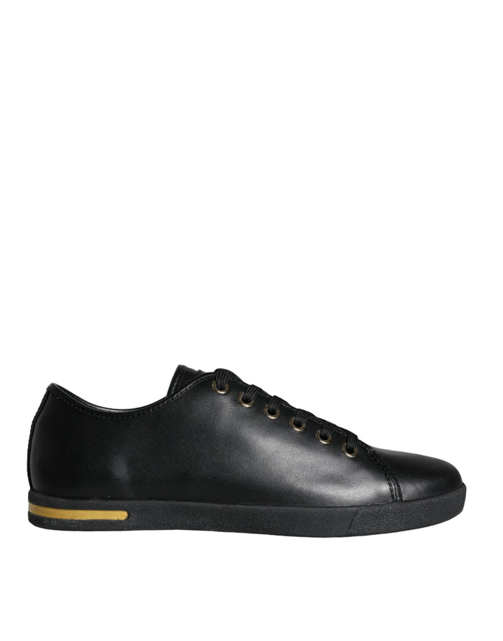 Baskets classiques en cuir noir et doré Dolce &amp;amp; Gabbana