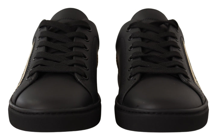 Dolce &amp; Gabbana Black Gold Leather Low Top Sneakers Womens Shoes