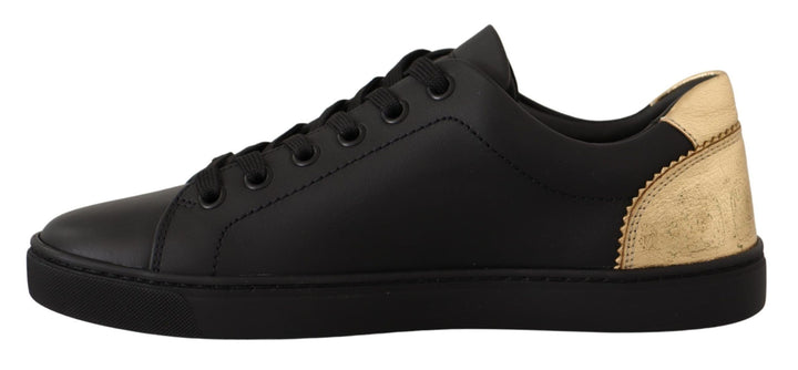 Dolce &amp; Gabbana Black Gold Leather Low Top Sneakers Womens Shoes