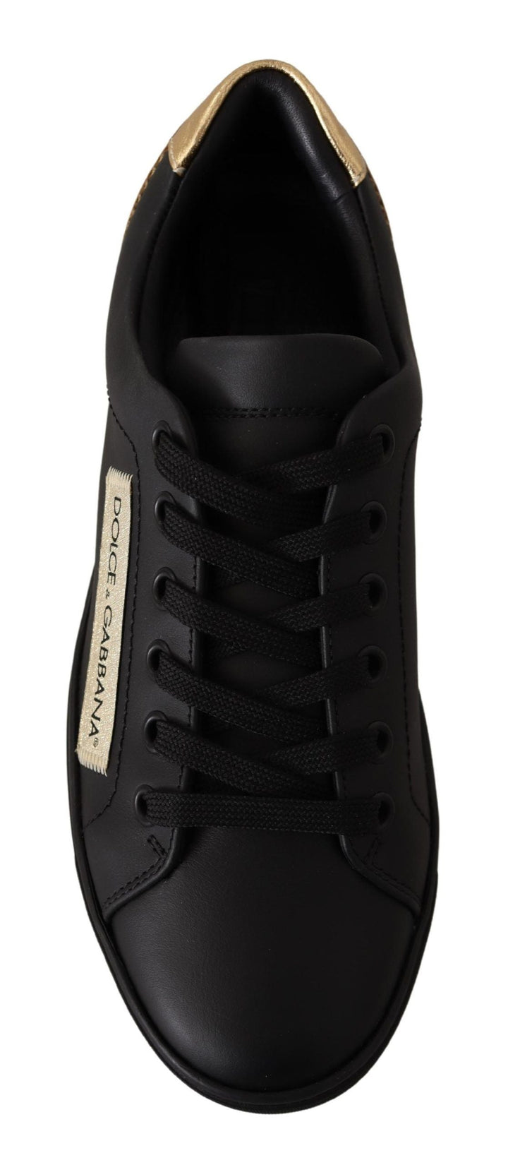 Dolce &amp; Gabbana Black Gold Leather Low Top Sneakers Womens Shoes
