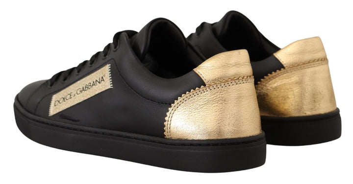 Dolce &amp; Gabbana Black Gold Leather Low Top Sneakers Womens Shoes