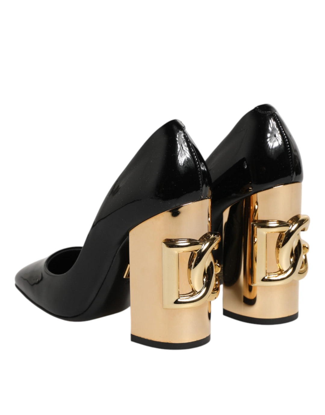 Women’s Dolce &amp; Gabbana Black Gold Patent Leather Logo Heels Pumps Shoes