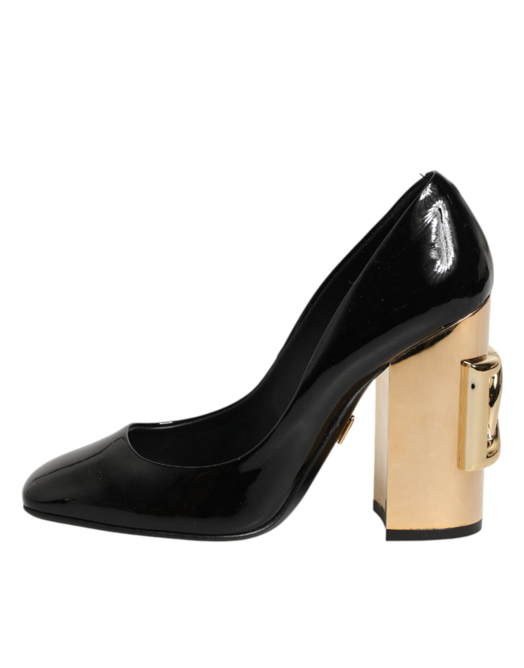 Women’s Dolce &amp; Gabbana Black Gold Patent Leather Logo Heels Pumps Shoes