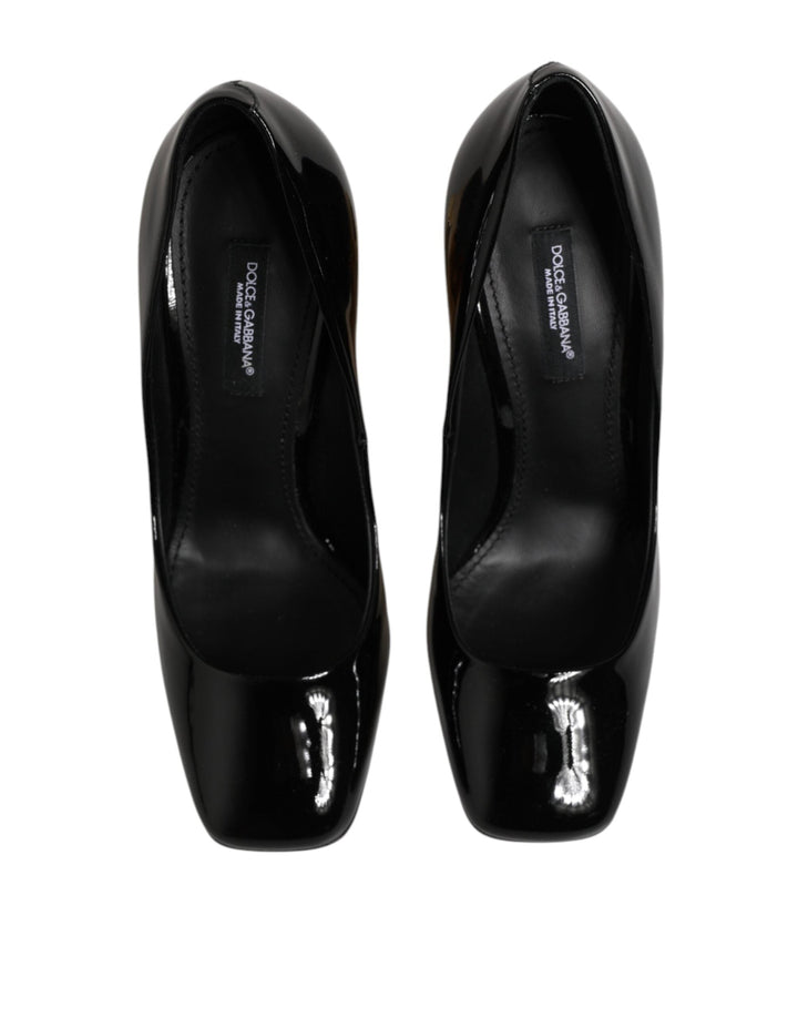 Women’s Dolce &amp; Gabbana Black Gold Patent Leather Logo Heels Pumps Shoes