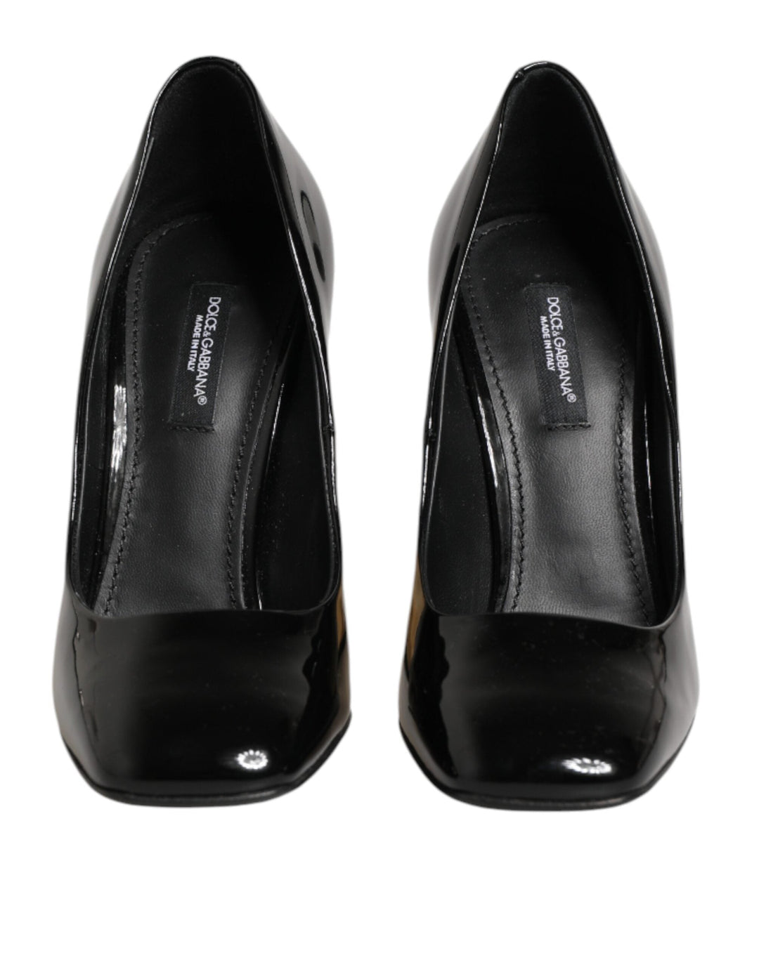 Women’s Dolce & Gabbana Black Gold Patent Leather Logo Heels Pumps Shoes