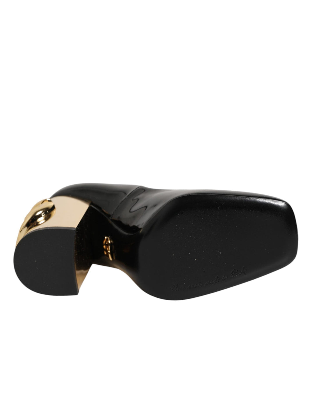 Women’s Dolce &amp; Gabbana Black Gold Patent Leather Logo Heels Pumps Shoes
