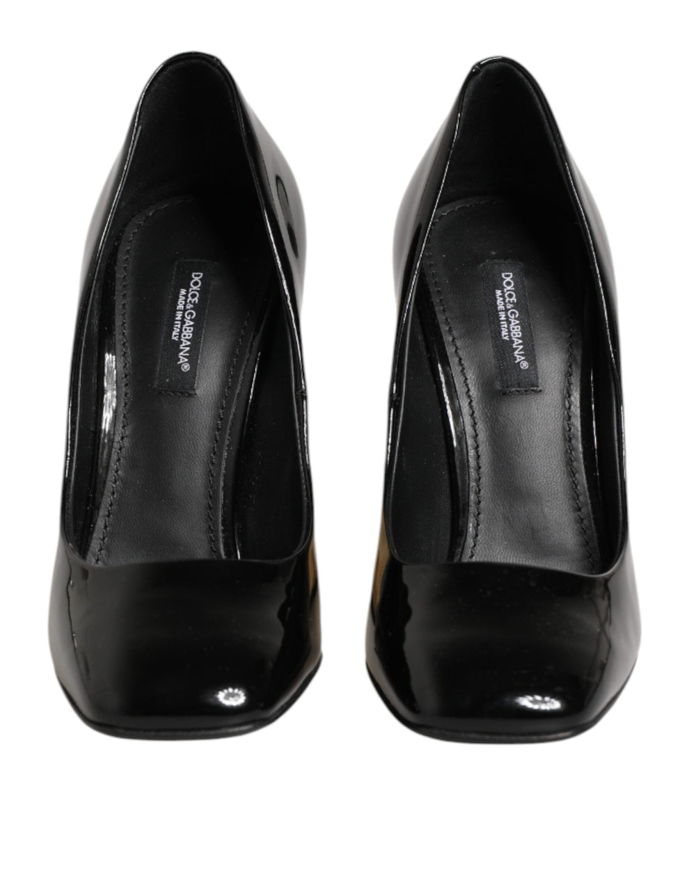 Women’s Dolce & Gabbana Black Gold Patent Leather Logo Heels Pumps Shoes