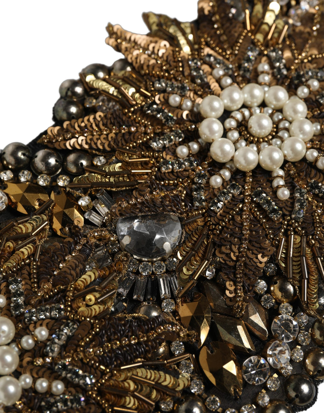 Women’s Dolce &amp; Gabbana Black Gold Tone Crystal Brass Flower Brooches Belt