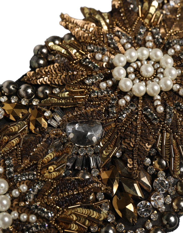 Women’s Dolce &amp; Gabbana Black Gold Tone Crystal Brass Flower Brooches Belt