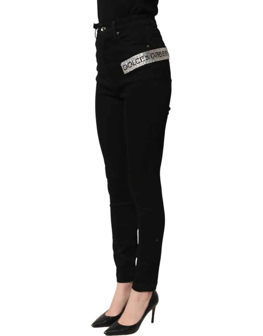 Women’s Dolce &amp; Gabbana Black Grace Rhinestone Highwaist Denim Jeans