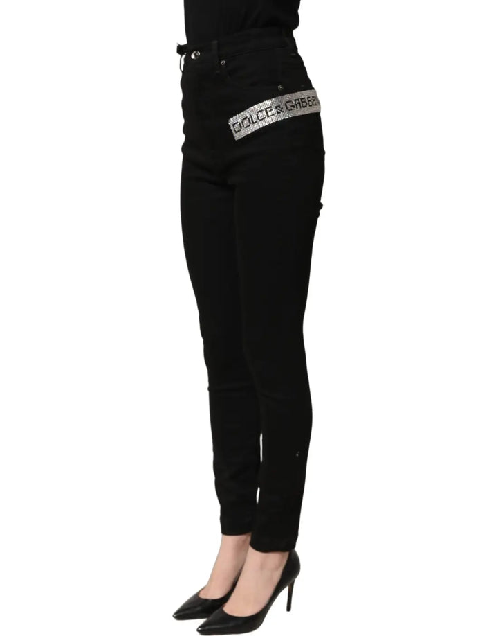 Women’s Dolce &amp; Gabbana Black Grace Rhinestone Highwaist Denim Jeans