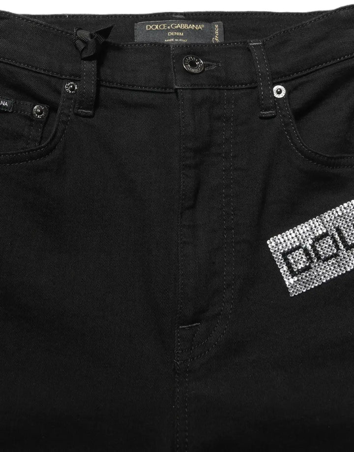 Women’s Dolce &amp; Gabbana Black Grace Rhinestone Highwaist Denim Jeans