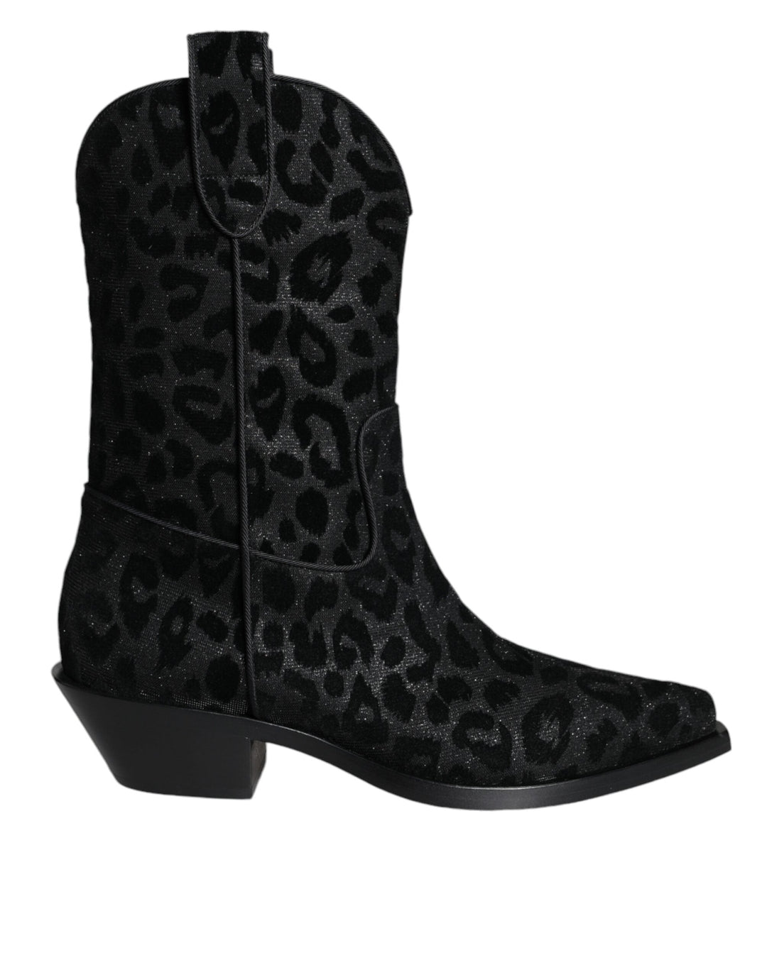 Women’s Dolce &amp; Gabbana Black Gray Leopard Cowboy Boots Shoes