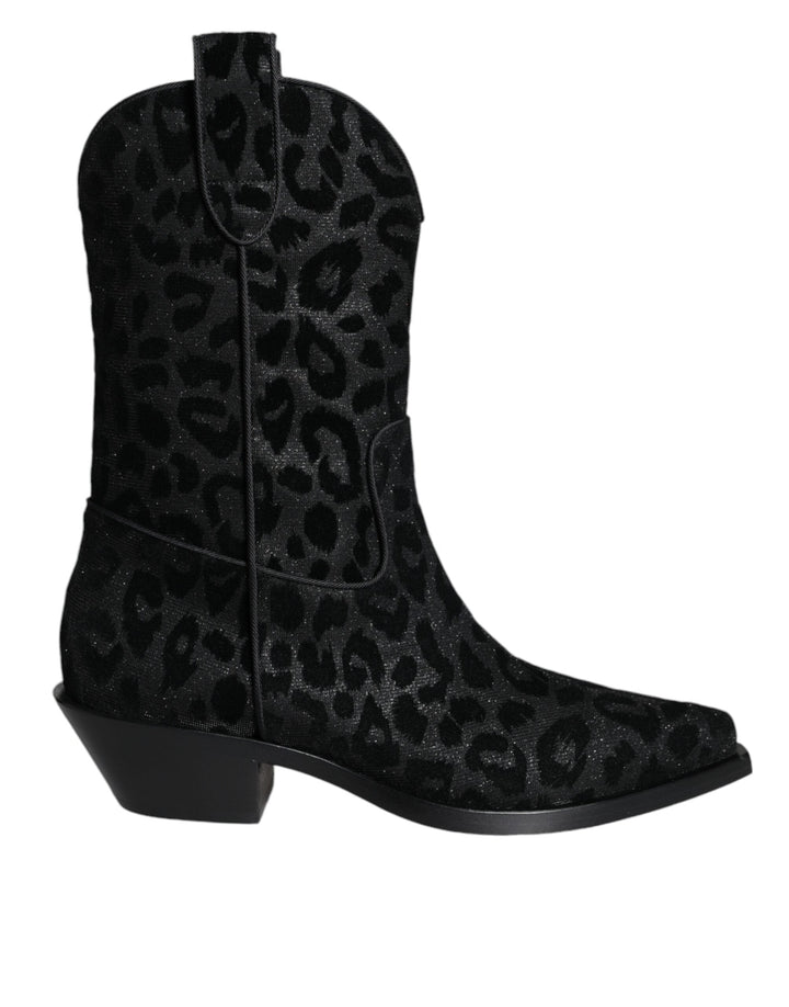 Women’s Dolce &amp; Gabbana Black Gray Leopard Cowboy Boots Shoes