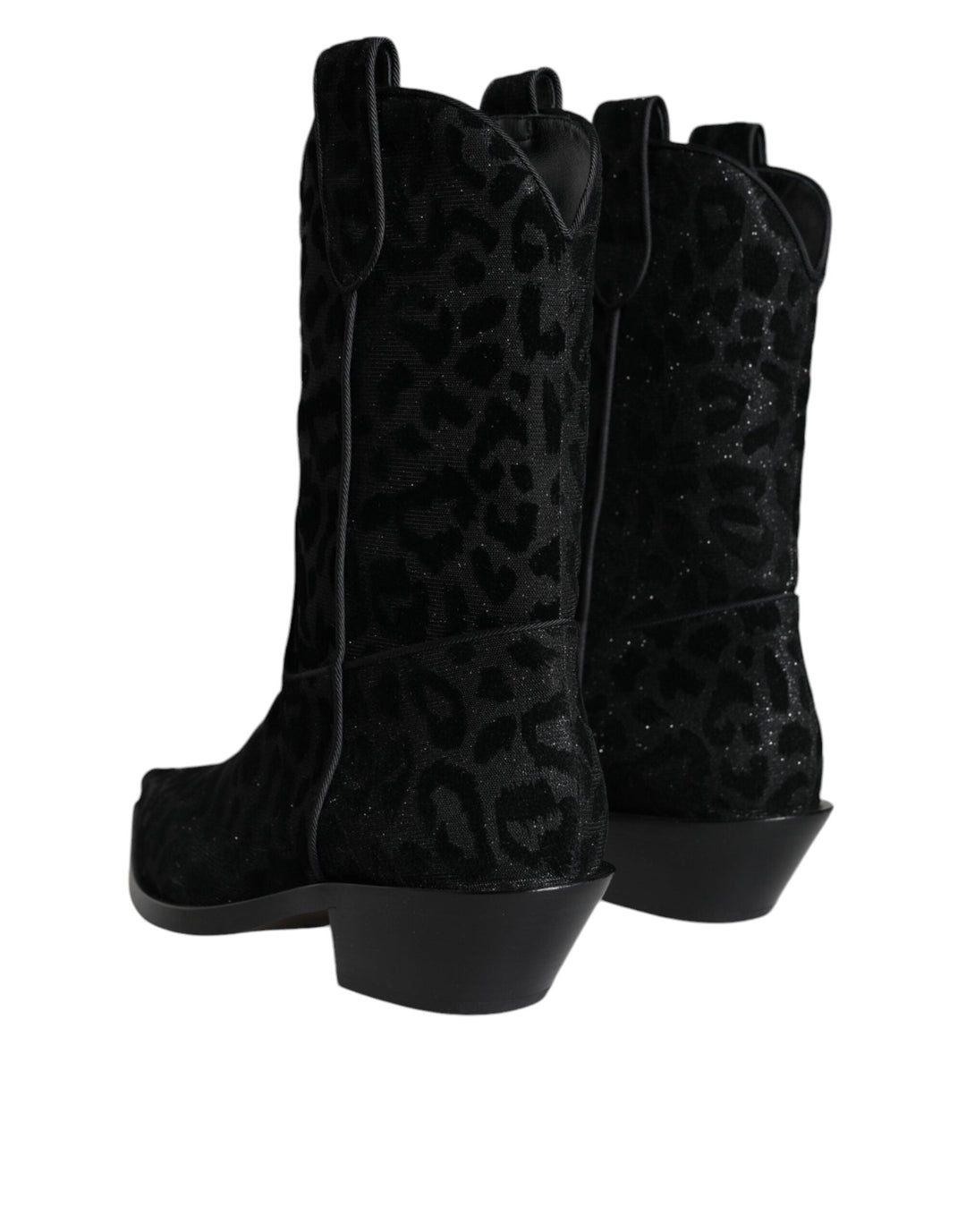 Women’s Dolce &amp; Gabbana Black Gray Leopard Cowboy Boots Shoes