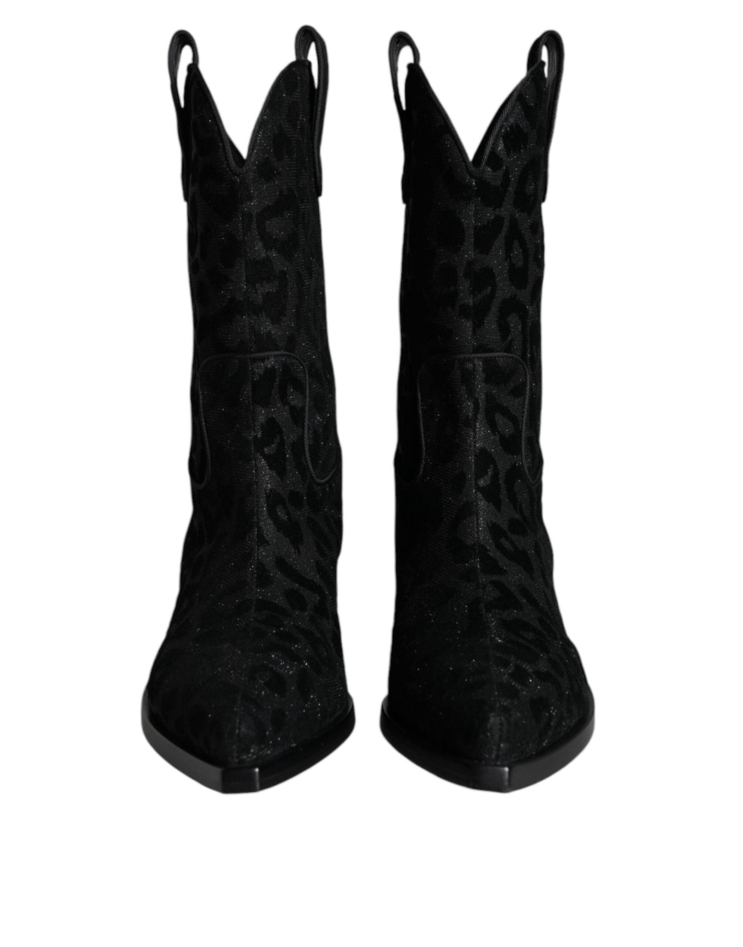 Women’s Dolce &amp; Gabbana Black Gray Leopard Cowboy Boots Shoes